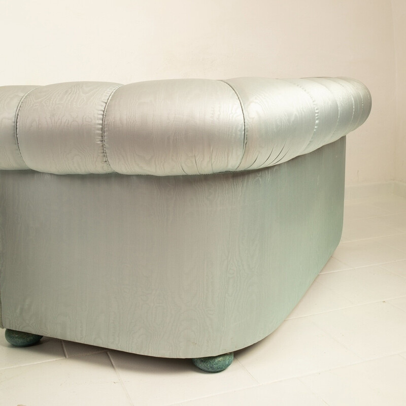Vintage 2-seater sofa in wood and moire silk by Fabrizio Smania for Smania Studio Interni, Italy 1980