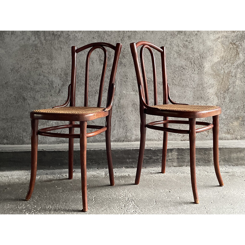 Paire de chaises bistrot vintage en cannage pour Thonet, 1920