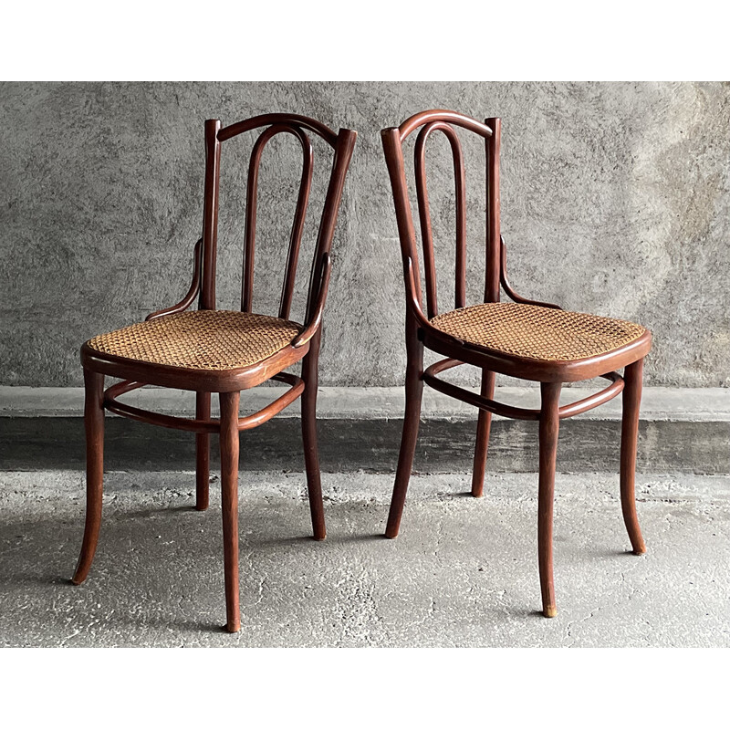 Pair of vintage cane bistro chairs for Thonet, 1920