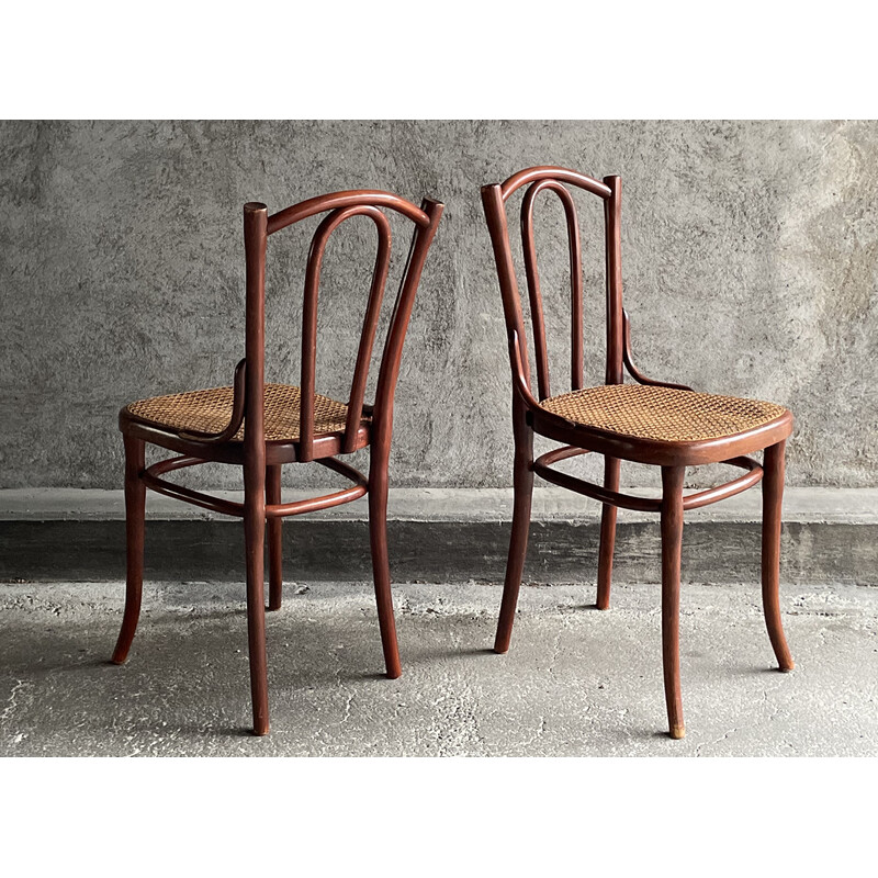 Pair of vintage cane bistro chairs for Thonet, 1920