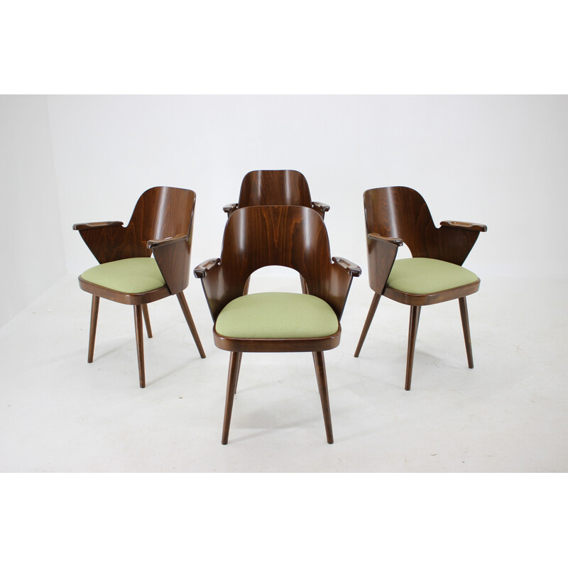 Conjunto de 4 cadeiras de jantar vintage em madeira de Oswald Haerdtl, Checoslováquia, 1960