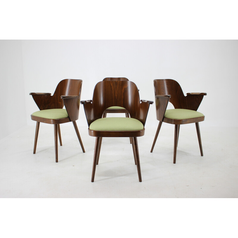 Lot de 4 chaises à repas vintage en bois par Oswald Haerdtl, Tchécoslovaquie 1960