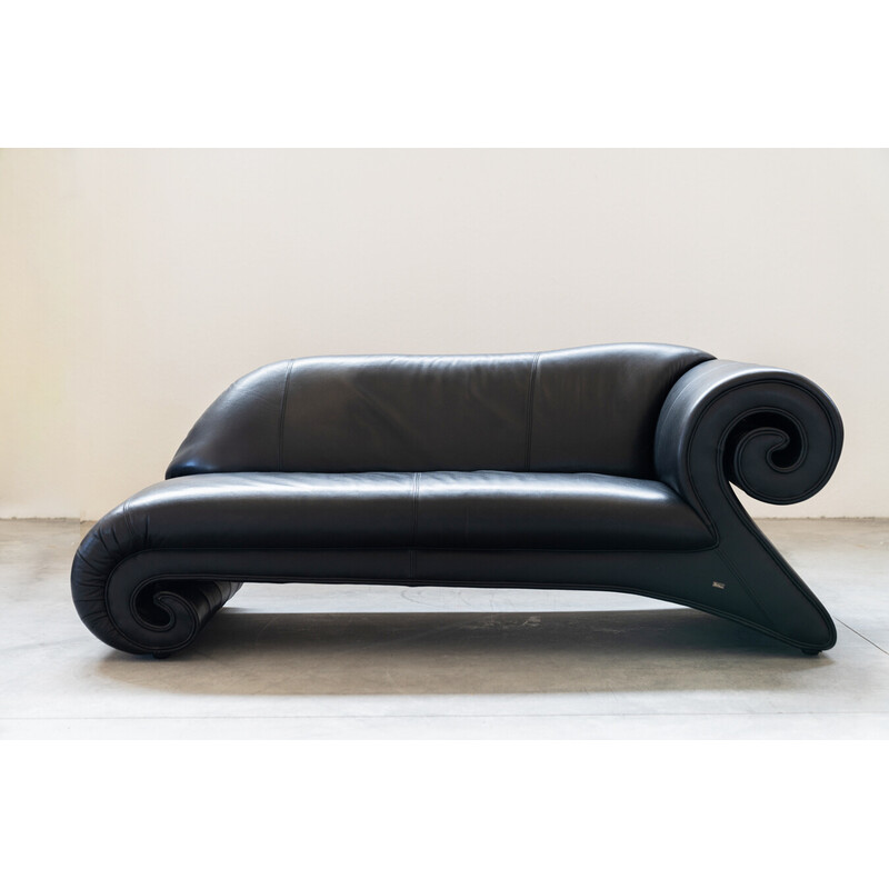 Vintage 2-seater sofa in black leather for Bretz, Germany 1998