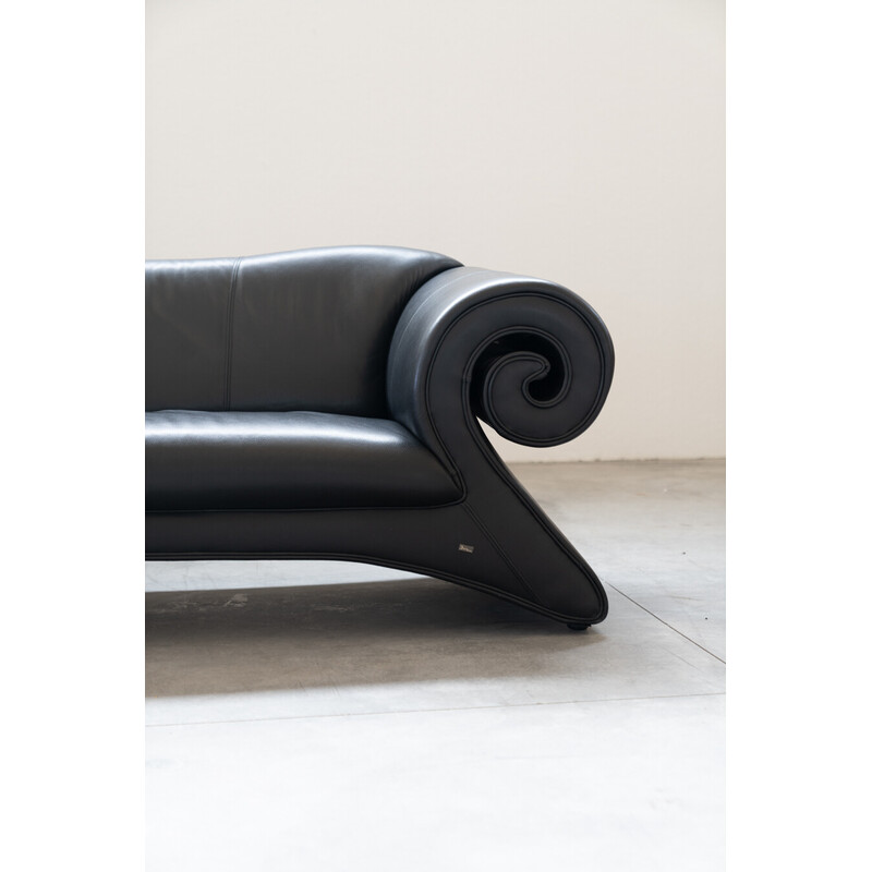 Vintage 2-seater sofa in black leather for Bretz, Germany 1998