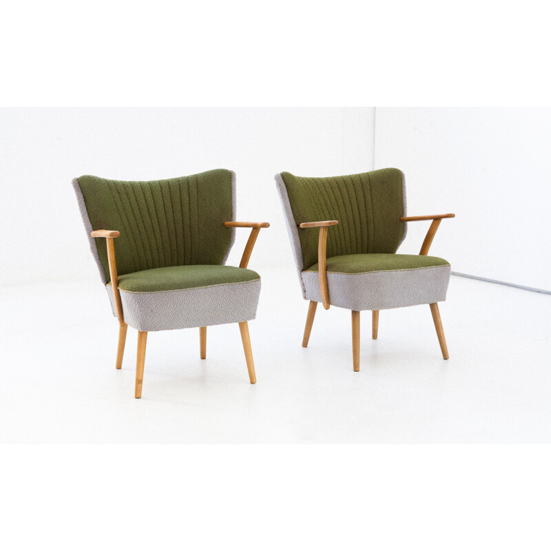 Pair of green mid-century armchairs - 1950s