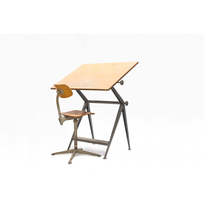 Vintage drawing board in plywood and metal produced by Friso Kramer - 1960s