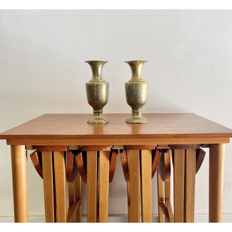 Set di 2 vasi in legno di acacia, vaso di fiori con dettagli in ottone, set  di vasi decorativi fatti a mano, elegante decorazione natalizia -   Italia