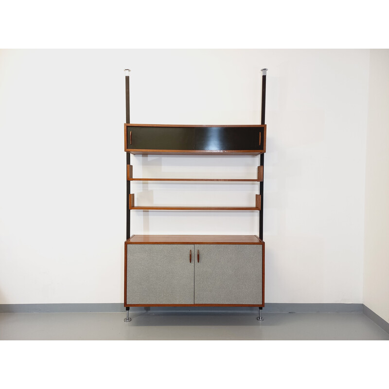 Vintage teak and metal shelf bookcase, 1960