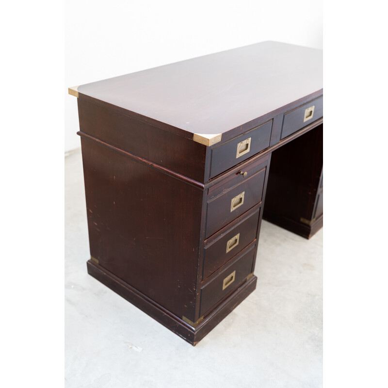 Bureau vintage avec chaise en acajou et laiton, 1970