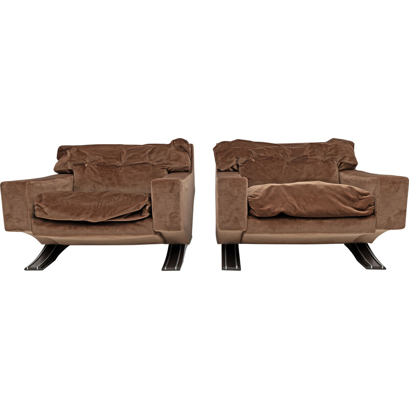 Pair of vintage brown velvet armchairs by Franz Sartori for Flexform, Italy 1965