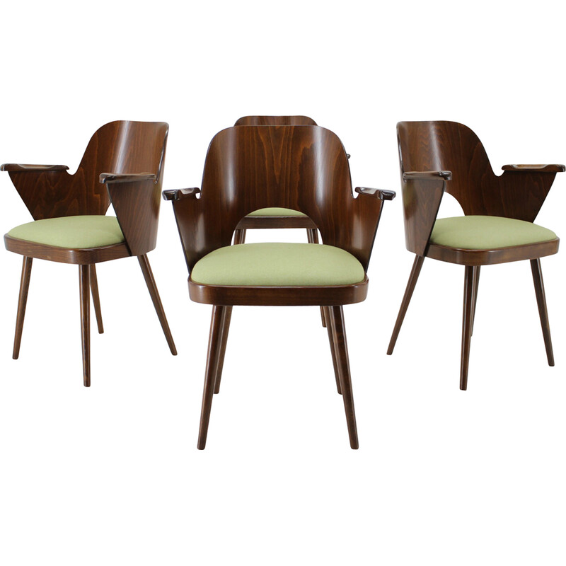 Conjunto de 4 cadeiras de jantar vintage em madeira de Oswald Haerdtl, Checoslováquia, 1960