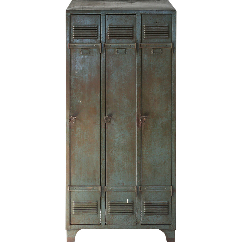 Vintage industrial storage locker with 3 compartments, France 1910