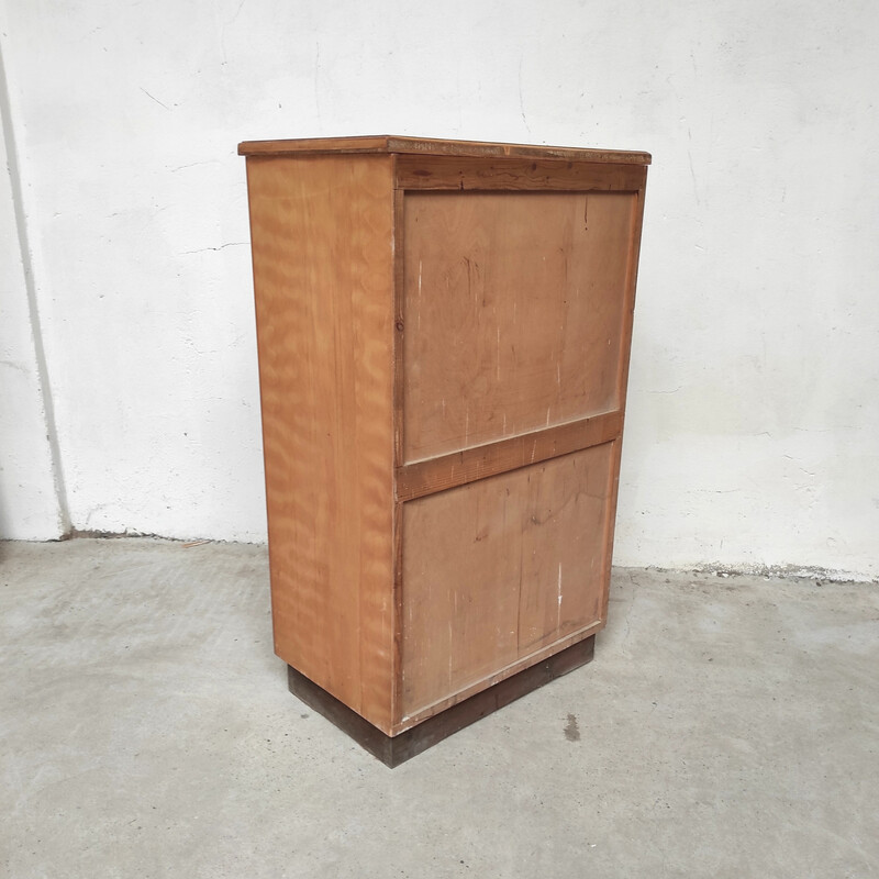 Vintage solid wood workshop cabinet with 12 drawers