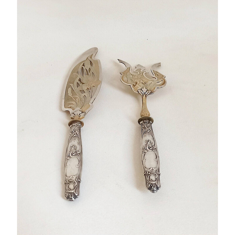 Vintage vermeil and silver fish serving cutlery, 1930