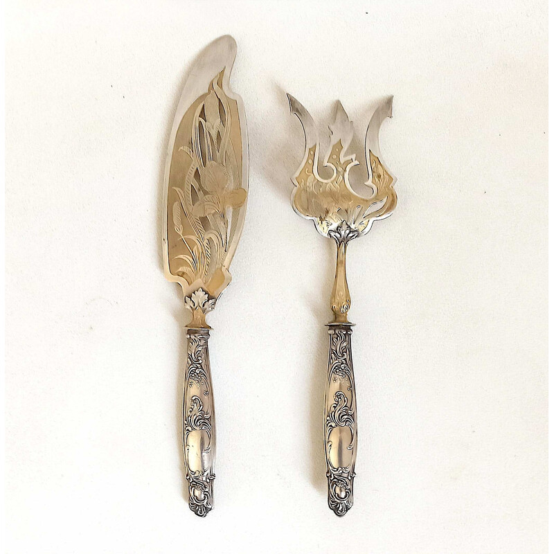 Vintage vermeil and silver fish serving cutlery, 1930