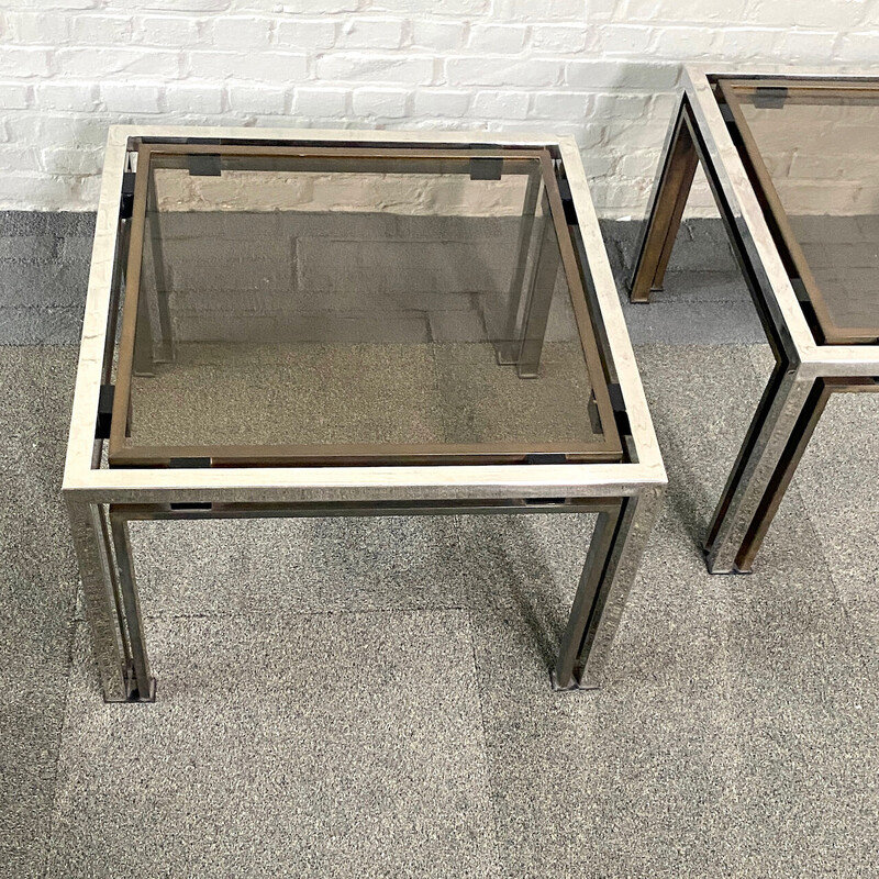 Pair of vintage chrome and brass side tables, Italy 1970