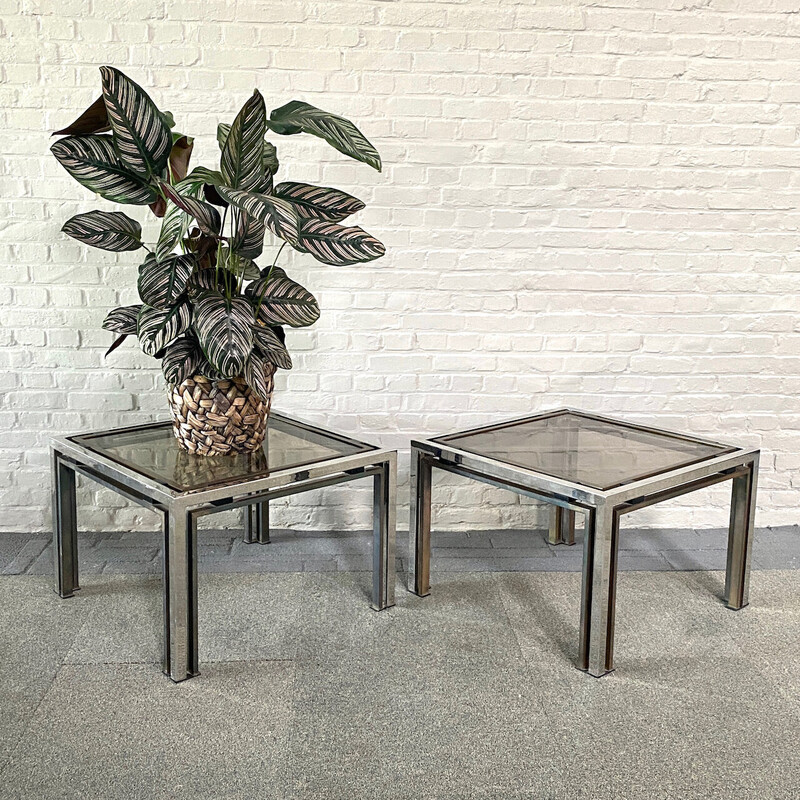 Pair of vintage chrome and brass side tables, Italy 1970