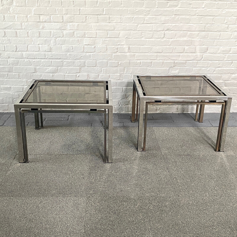 Pair of vintage chrome and brass side tables, Italy 1970