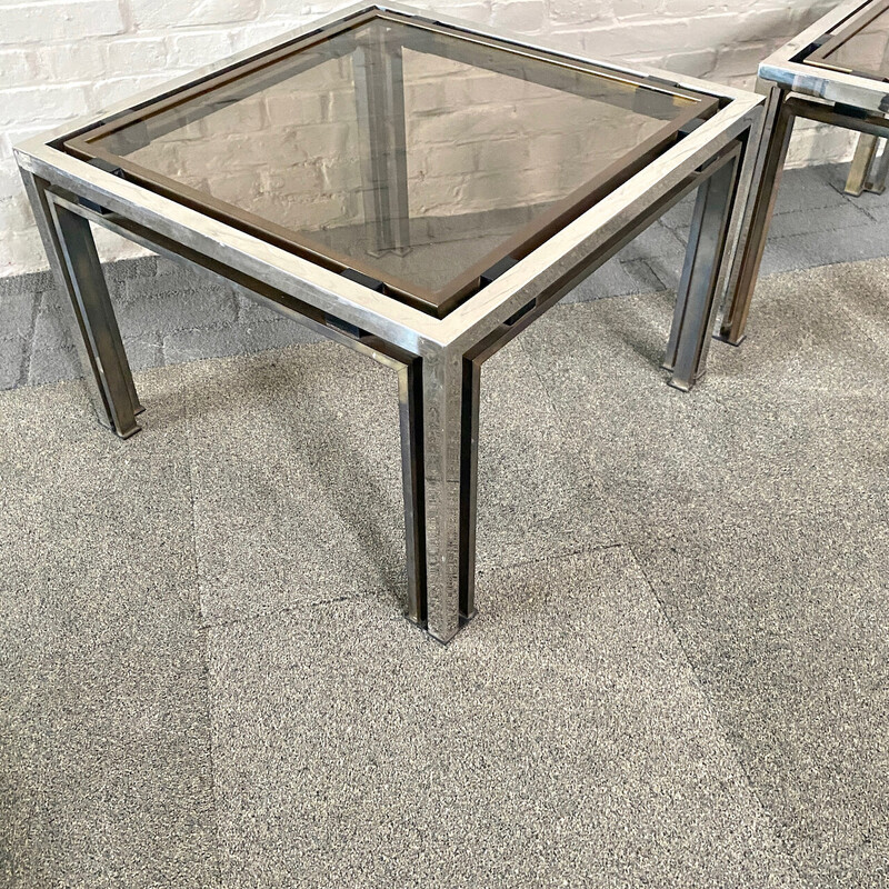 Pair of vintage chrome and brass side tables, Italy 1970