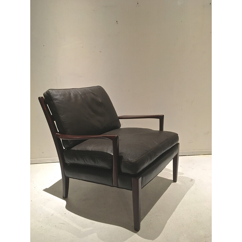 Black leather Lounge Chair by Arne Norell - 1960s