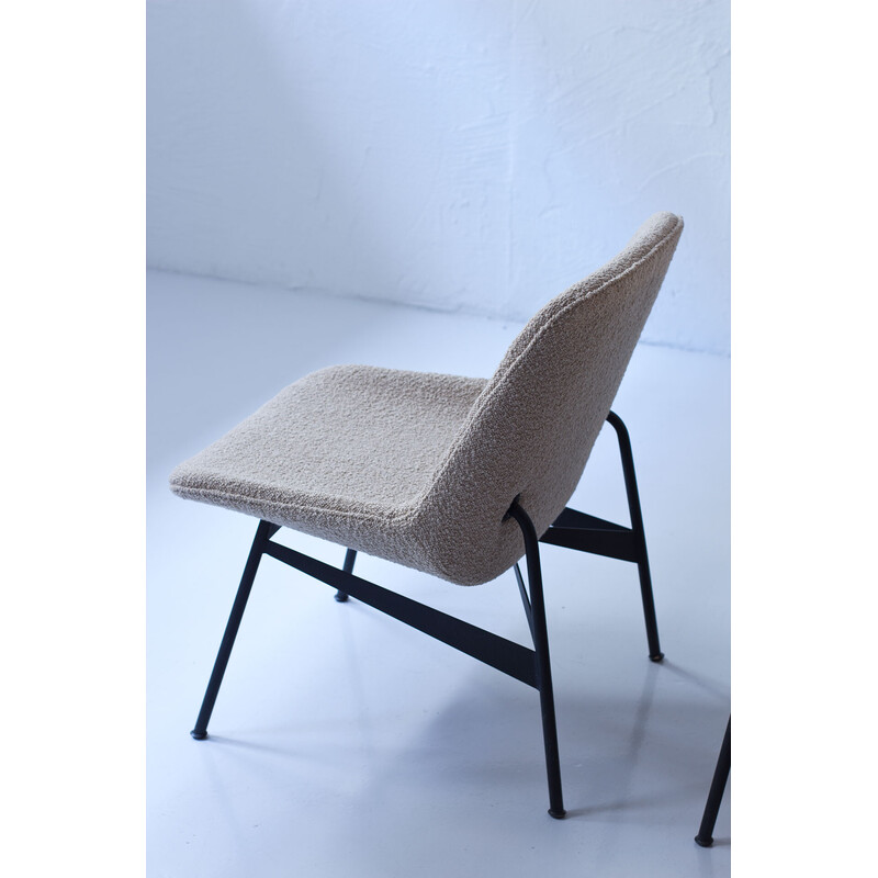 Paire de fauteuils vintage en tissu et acier laqué noir par Hans-Harald Molander pour Nordiska Kompaniet, Suède 1950