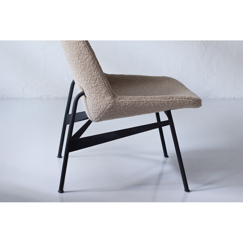 Paire de fauteuils vintage en tissu et acier laqué noir par Hans-Harald Molander pour Nordiska Kompaniet, Suède 1950