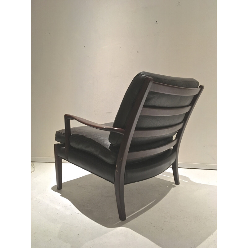 Black leather Lounge Chair by Arne Norell - 1960s