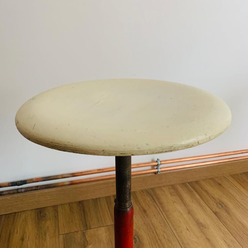 Vintage industrial stool in red metal and wood for Mirima, 1970