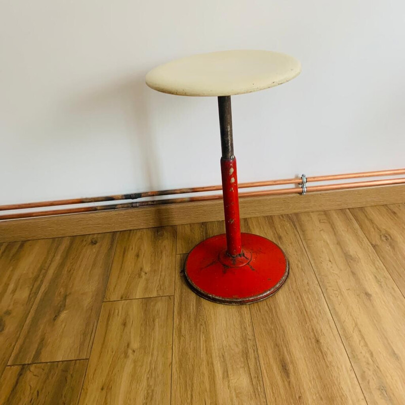 Tabouret industriel vintage en métal rouge et bois pour Mirima, 1970