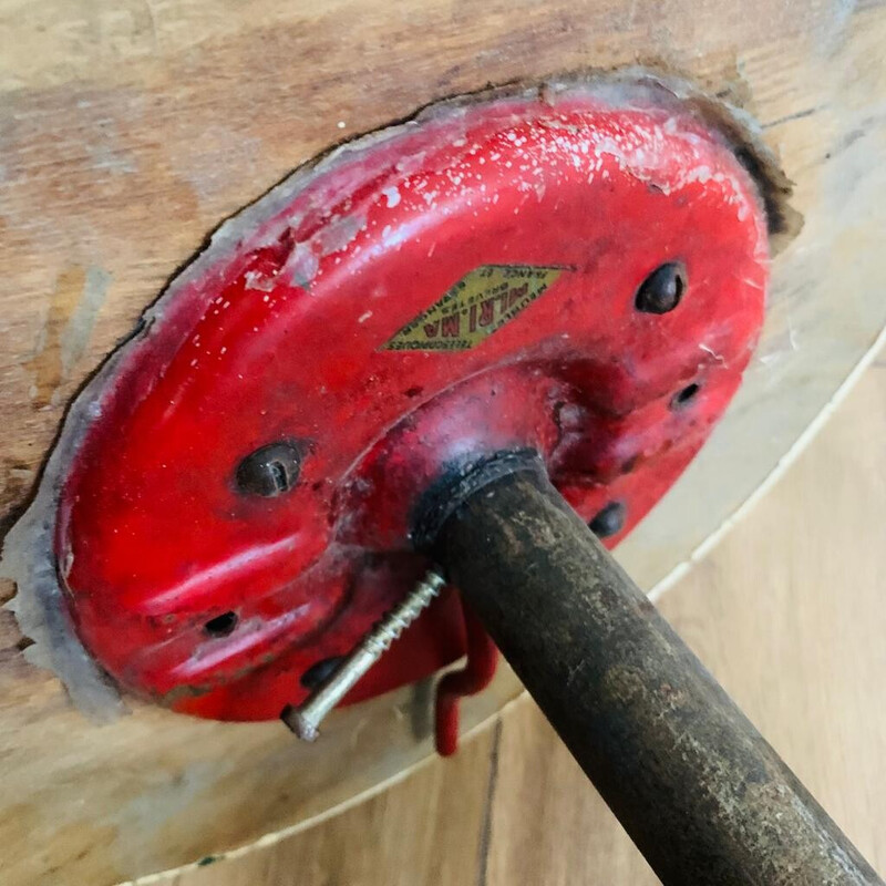 Tabouret industriel vintage en métal rouge et bois pour Mirima, 1970