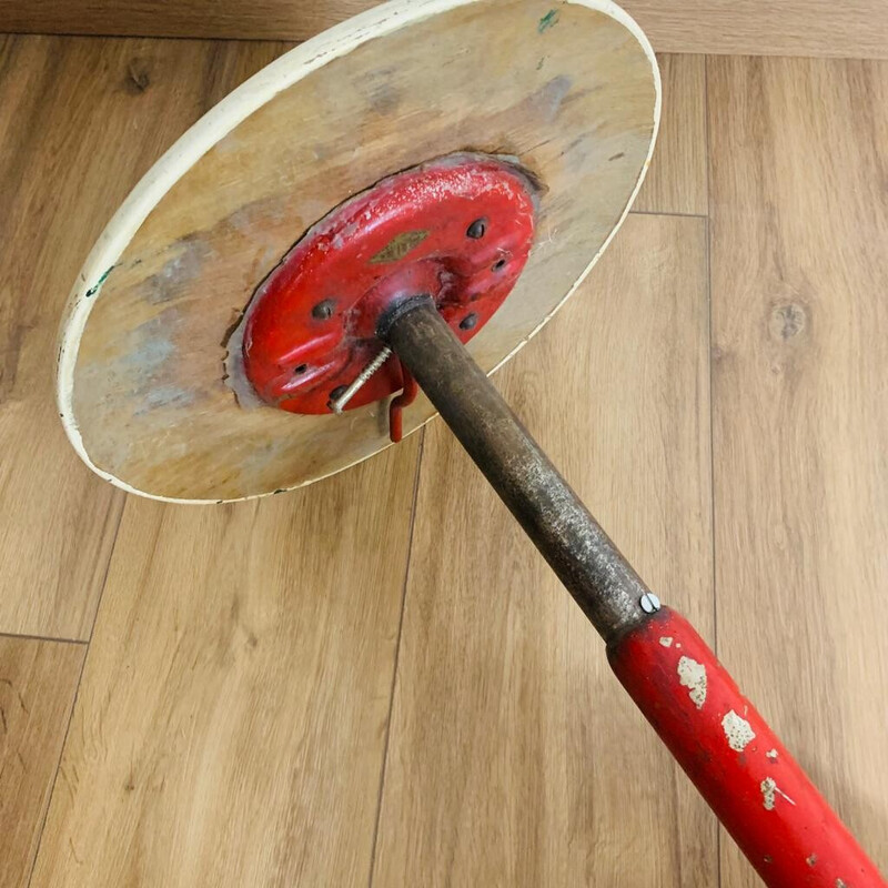 Tabouret industriel vintage en métal rouge et bois pour Mirima, 1970