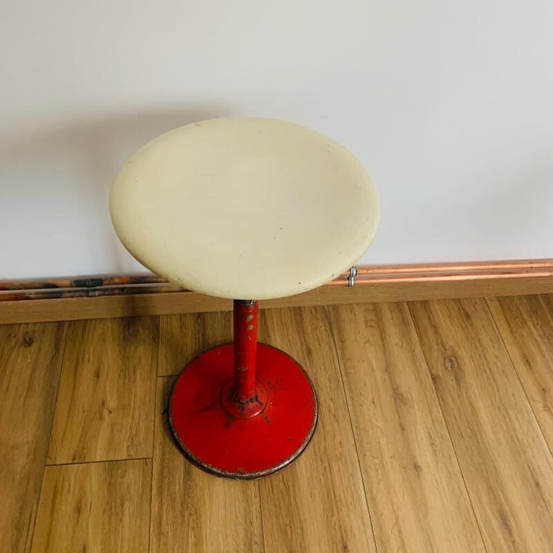 Tabouret industriel vintage en métal rouge et bois pour Mirima, 1970