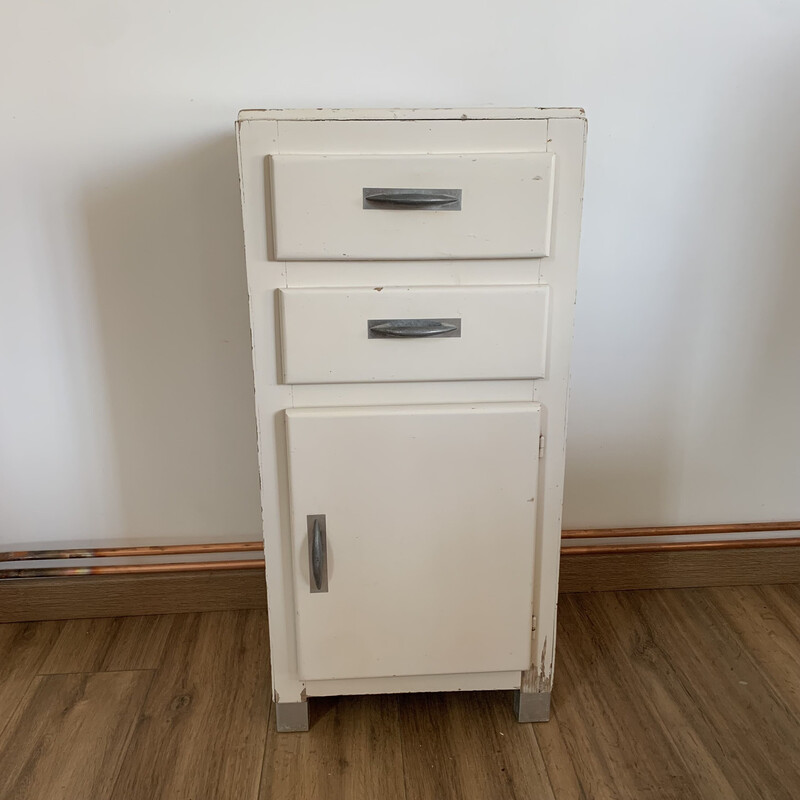 Vintage white storage unit with 2 drawers and 1 door