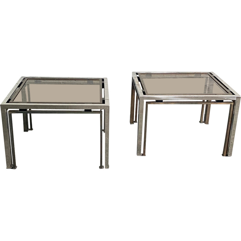 Pair of vintage chrome and brass side tables, Italy 1970