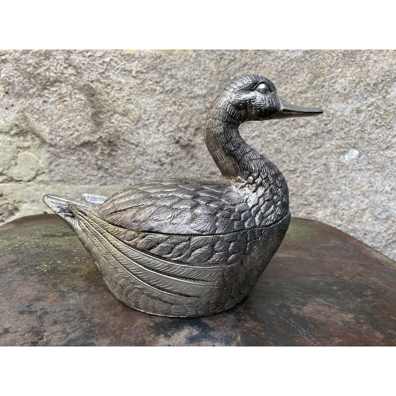 Vintage metal duck-shaped ice bucket by Mauro Manetti, 1970