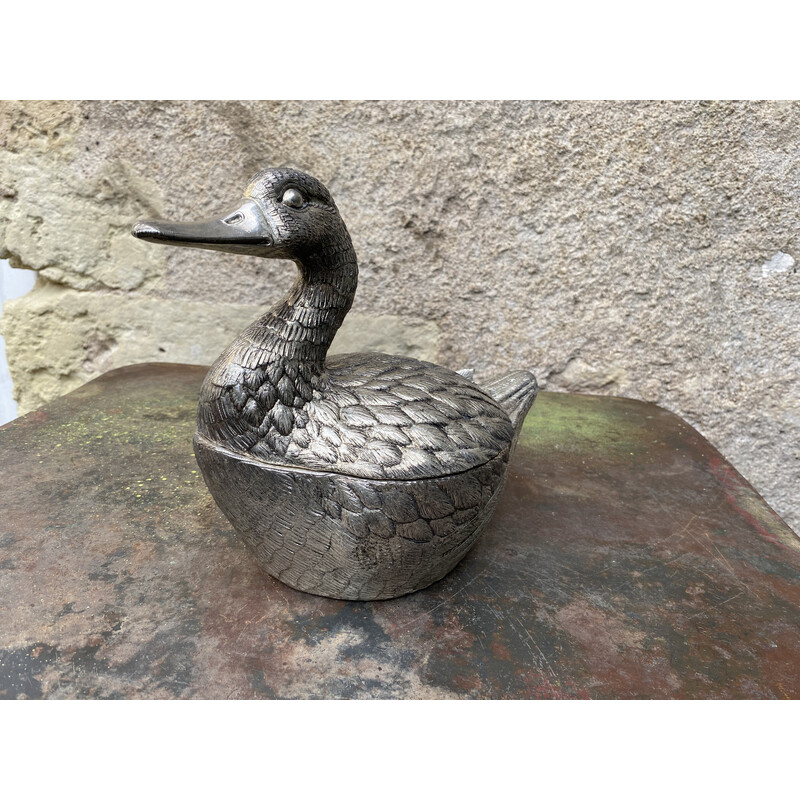 Vintage metal duck-shaped ice bucket by Mauro Manetti, 1970