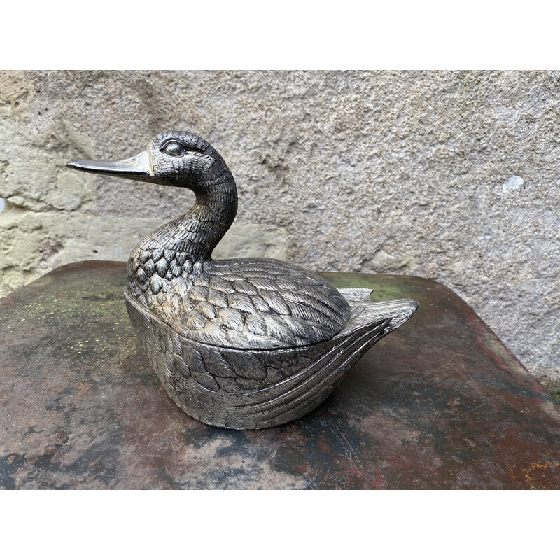 Vintage metal duck-shaped ice bucket by Mauro Manetti, 1970