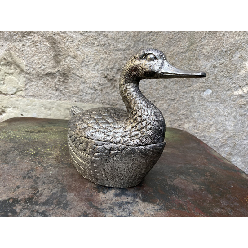 Vintage metal duck-shaped ice bucket by Mauro Manetti, 1970