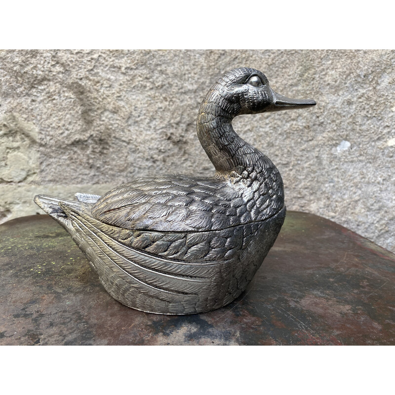Vintage metal duck-shaped ice bucket by Mauro Manetti, 1970