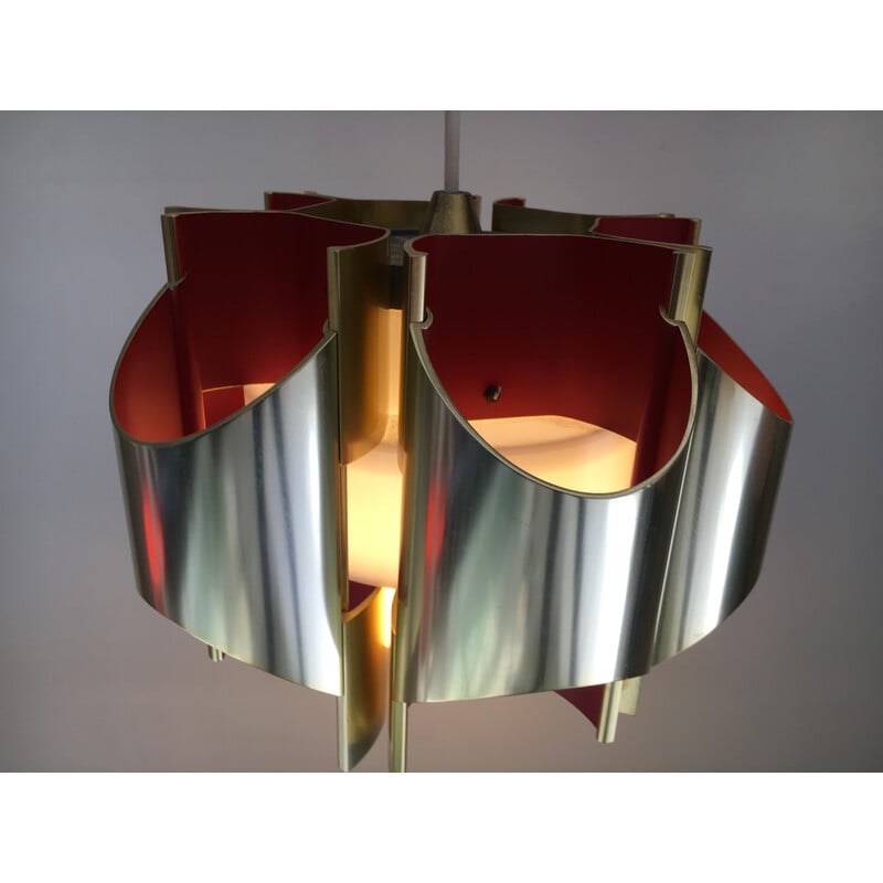 Vintage brass and aluminum pendant lamp by Bent Karlby for Lyfa, Sweden 1970