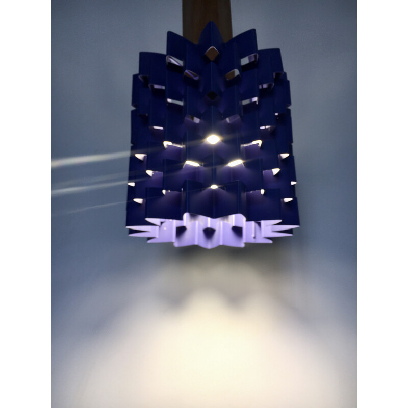 Vintage pendant lamp in teak wood and purple lacquered metal by Anton Fogh Holm for Nordisk Solar