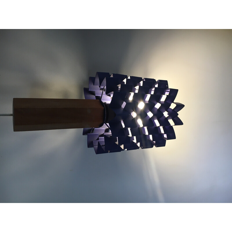 Vintage pendant lamp in teak wood and purple lacquered metal by Anton Fogh Holm for Nordisk Solar