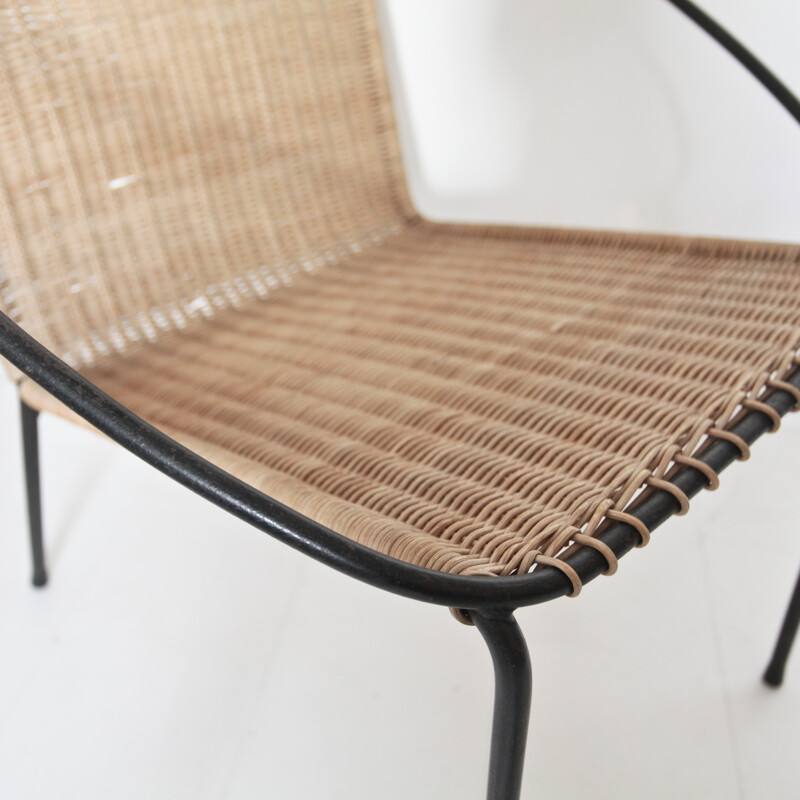 Mid century metal and rattan armchair - 1960s