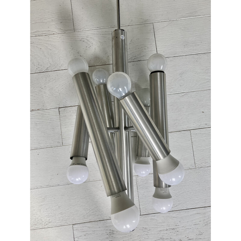 Sciolari vintage chandelier in chrome-plated metal with 12 lights