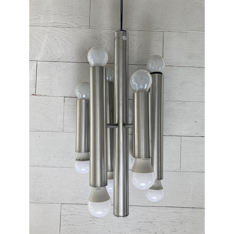 Sciolari vintage chandelier in chrome-plated metal with 12 lights
