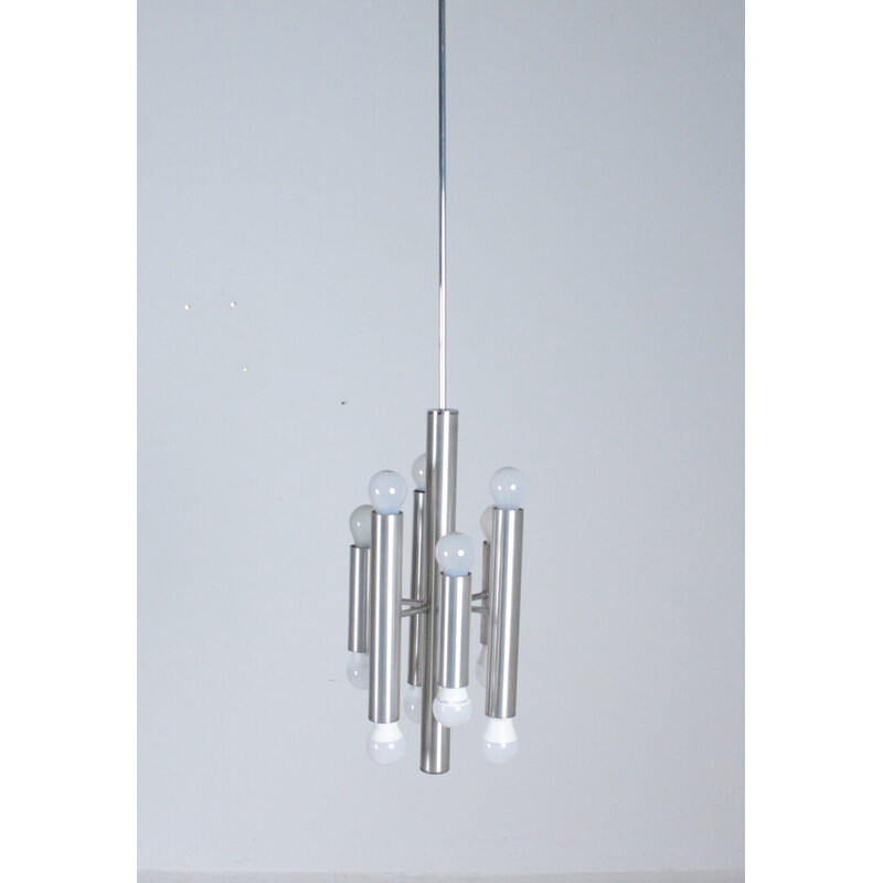 Sciolari vintage chandelier in chrome-plated metal with 12 lights