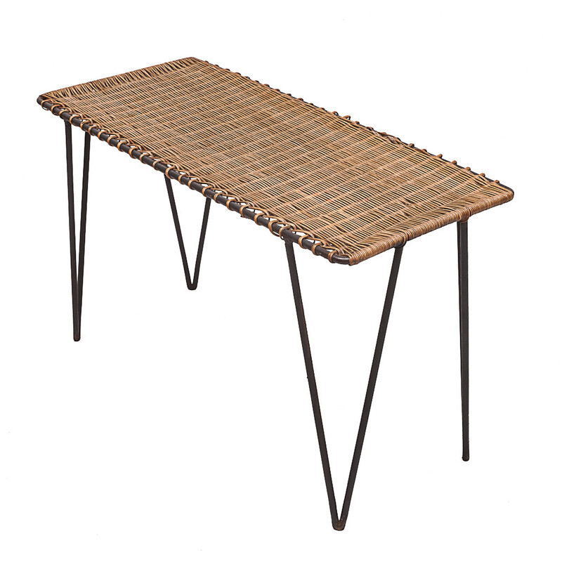 Vintage rattan and iron coffee table, 1950