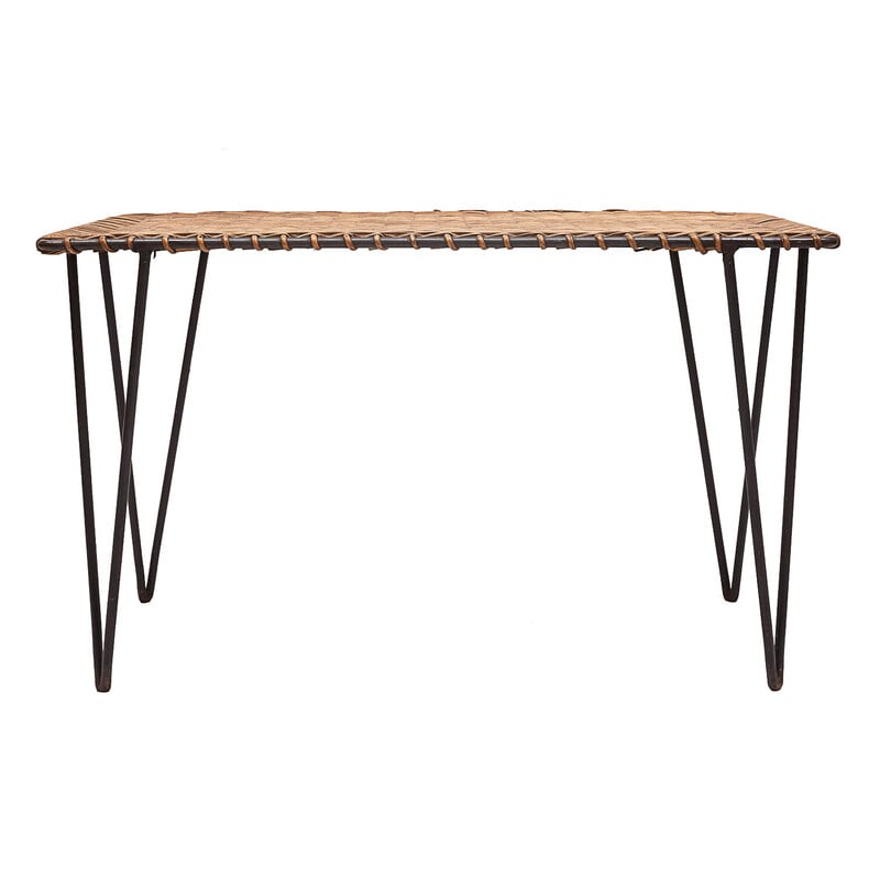 Vintage rattan and iron coffee table, 1950