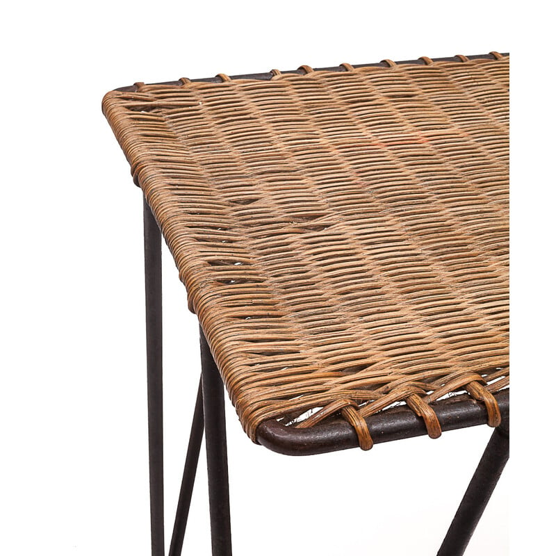 Vintage rattan and iron coffee table, 1950