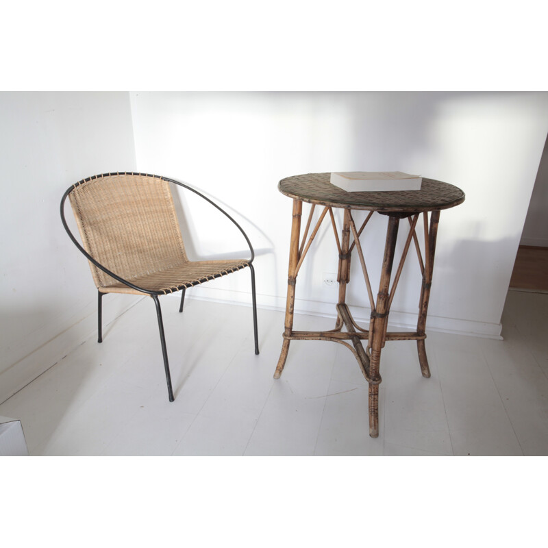 Mid century osier and rattan side table - 1960s